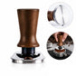 Constant force coffee tamper with dark wood handle and shiny steel mounting plate