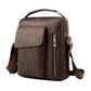 Men's vintage crossbody shoulder bag in dark brown with flap front and tall center zipper
