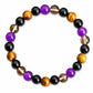 Crystal bead bracelet with purple, black, amber tiger-eye, and clear spacer beads