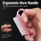 Ergonomic pink glitter horn handle nail brush with dense white bristles