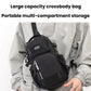 Black multi-compartment crossbody chest bag with front zip pockets
