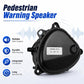 Black pedestrian warning speaker buzzer with circular grille and mounting tabs
