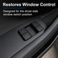 Mounted driver window switch with four black buttons on dark door panel
