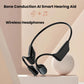 Black open-ear bone conduction headphones with over-ear band and two earpieces.