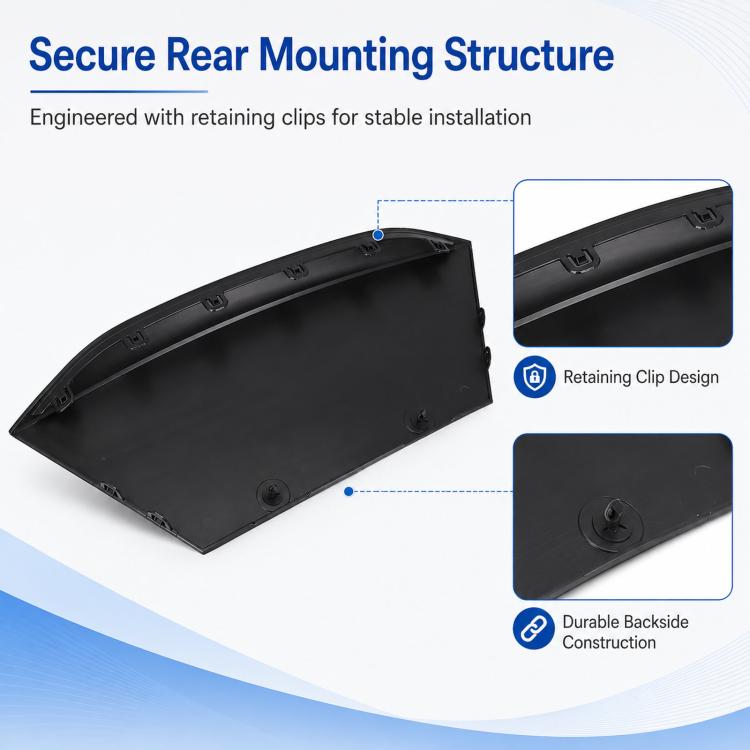Black rear tow hook cover underside with retaining clip openings