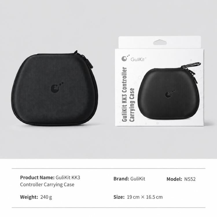 Black hard-shell controller carrying case with zipper closure, compact round design