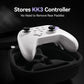 Hard-shell controller carrying case holding a game controller inside the molded interior