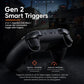 Black wireless gamepad with textured grips, analog triggers, and thumbstick caps