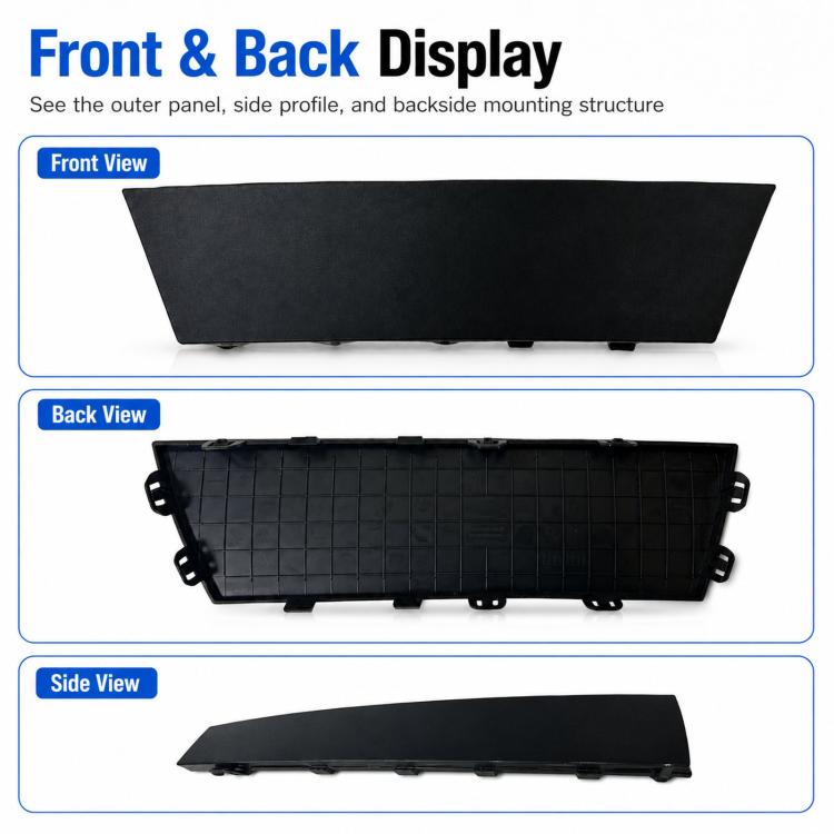 Matte black rear bumper cover shown from front, side, and back angles