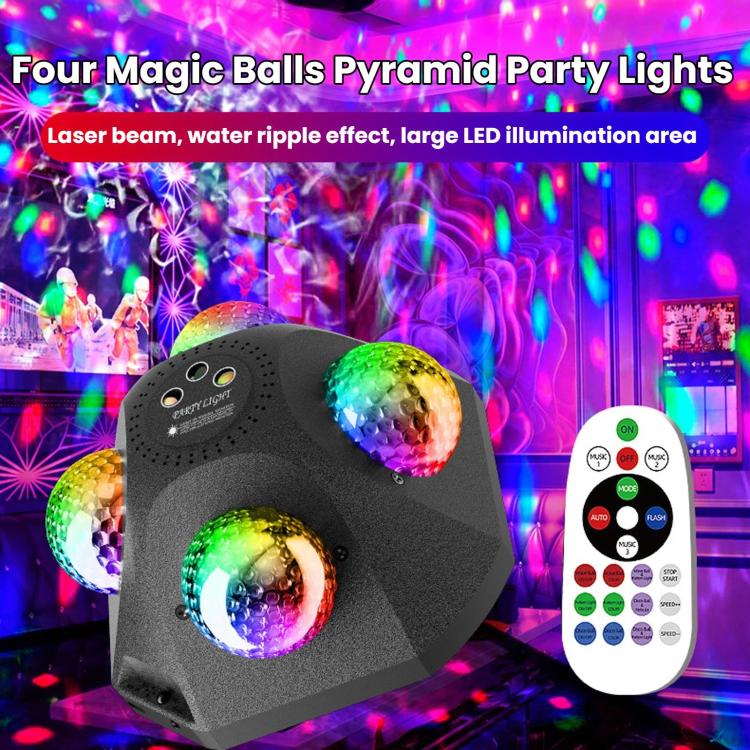 LED pyramid party light with three rainbow lens balls and remote control