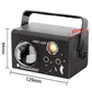 LED laser magic ball light with black housing, disco-ball lens; labeled dimensions shown