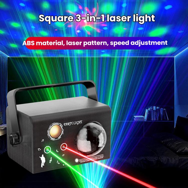 Black LED laser magic ball light with disco-ball lens and glowing multi-color beam effects