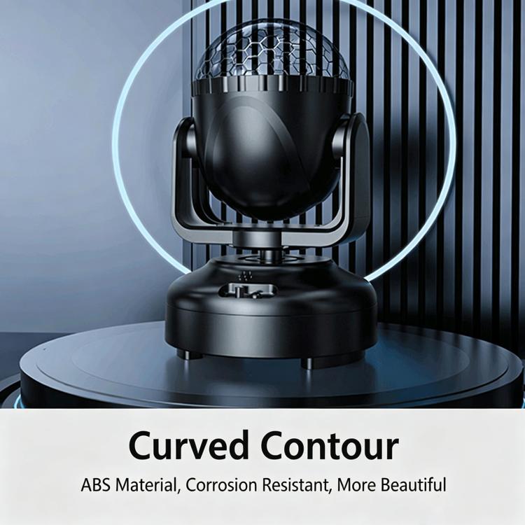 Black mini LED moving head light with glowing circular ring halo