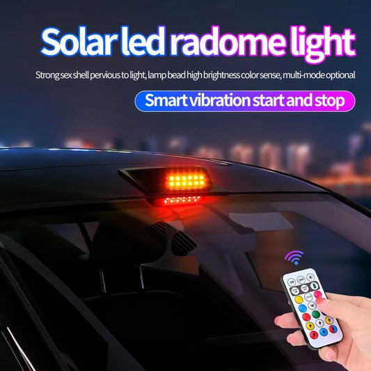 Solar roof LiDAR cover LED warning light glowing amber LEDs on car roof
