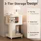 Cream white 3-tier rolling utility cart with open top tray and two storage shelves