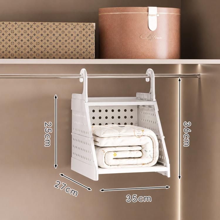Hanging Closet Organizer Plastic Hanging Shelves Stackable Wardrobe Storage Basket for Clothes, 1-Tier, 2-Tier, 3-Tier