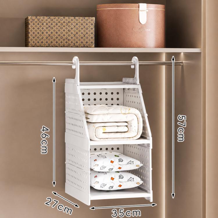 Hanging Closet Organizer Plastic Hanging Shelves Stackable Wardrobe Storage Basket for Clothes, 1-Tier, 2-Tier, 3-Tier