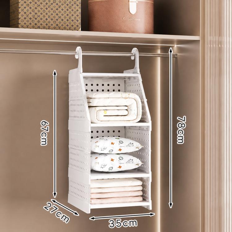 Hanging Closet Organizer Plastic Hanging Shelves Stackable Wardrobe Storage Basket for Clothes, 1-Tier, 2-Tier, 3-Tier