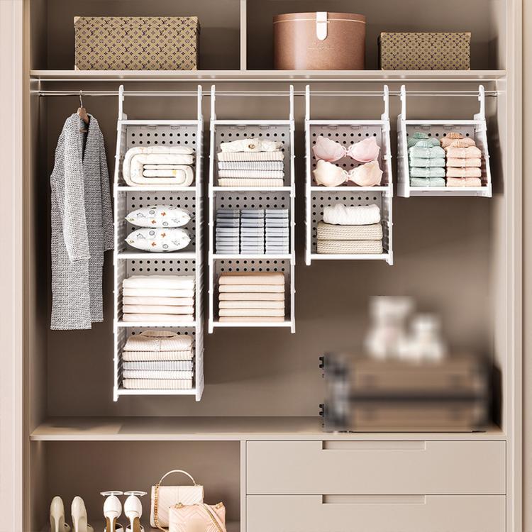 Hanging Closet Organizer Plastic Hanging Shelves Stackable Wardrobe Storage Basket for Clothes, 1-Tier, 2-Tier, 3-Tier