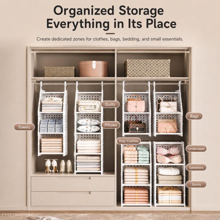 Hanging Closet Organizer Plastic Hanging Shelves Stackable Wardrobe Storage Basket for Clothes, 1-Tier, 2-Tier, 3-Tier