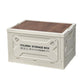 White folding storage box with brown wooden lid, top view of the open frame