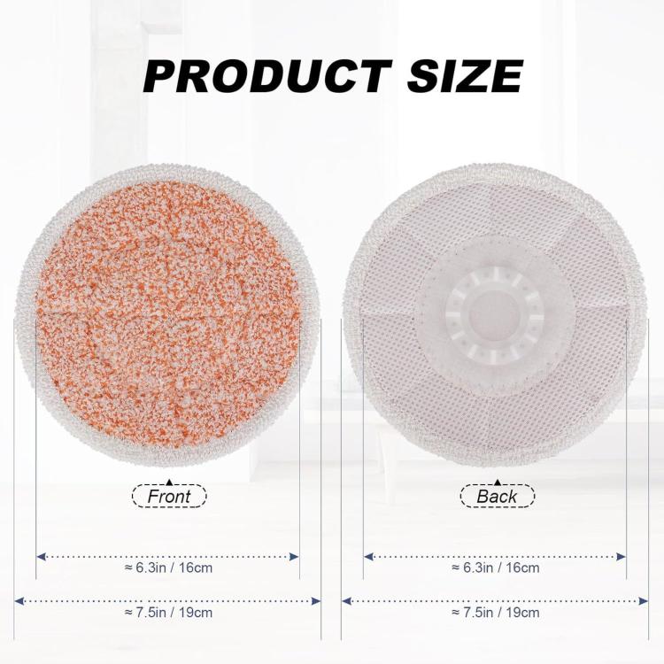 Orange and gray round steam mop pad with mesh backing, front and back shown