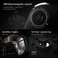 Black game controller with electromagnetic joystick and detailed trigger ring