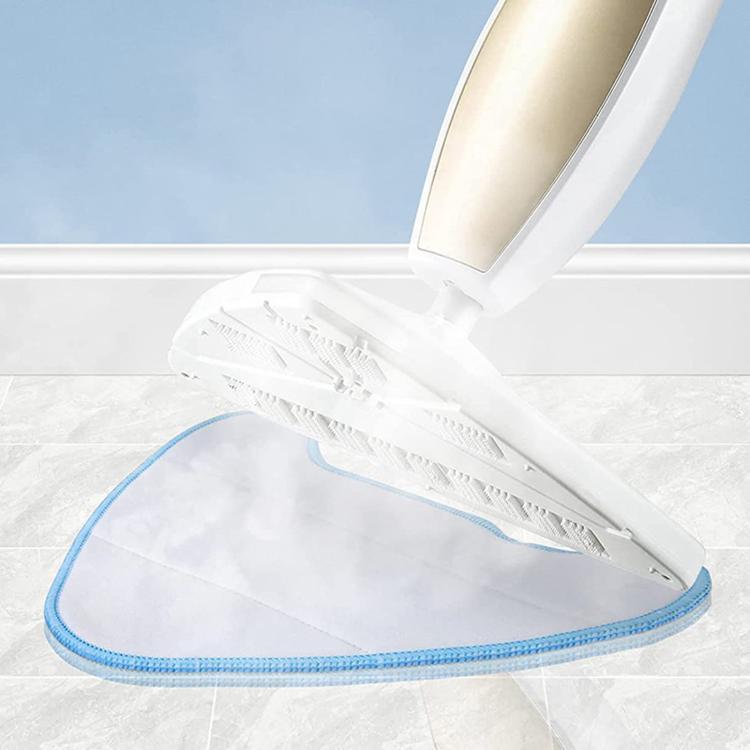 Blue microfiber steam mop pad attached to a steam mop head