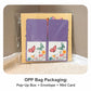 Packaged 3D pop-up butterfly greeting card in clear sleeve with purple insert and box