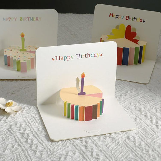 3D Pop-Up Birthday Card Minimalist Foldable Colorful Cake Greeting Card, Cake