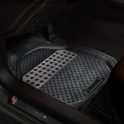 Silicone car floor mat with raised anti-slip texture and circular grip holes