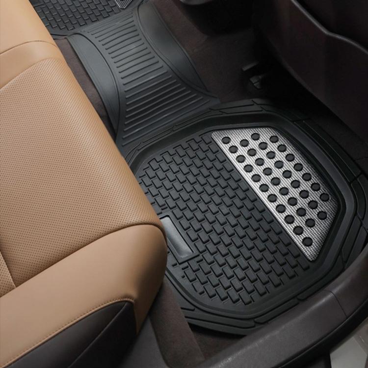 Silicone car floor mat with raised channels and perforated anti-slip grip area