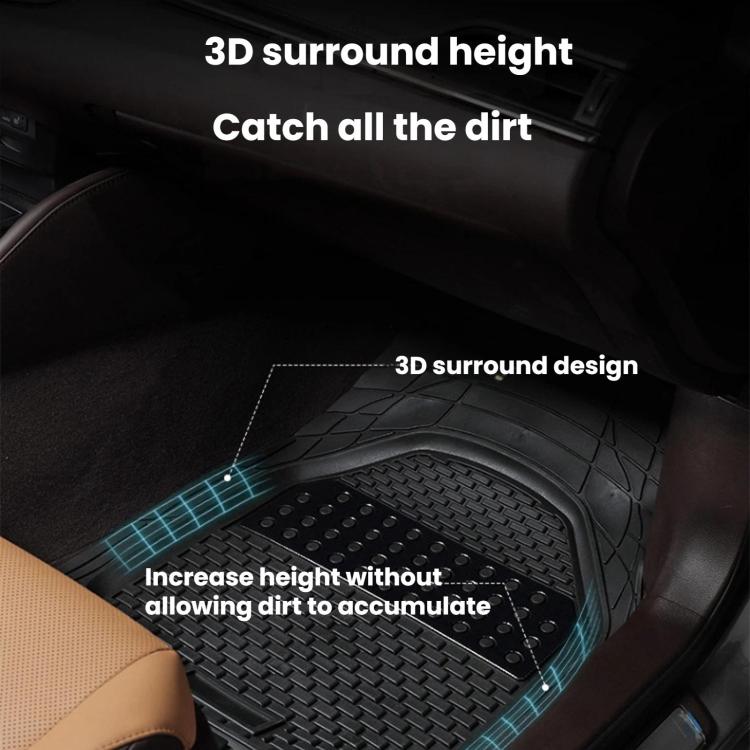 Silicone car floor mat with thick raised surround and textured anti-slip pattern
