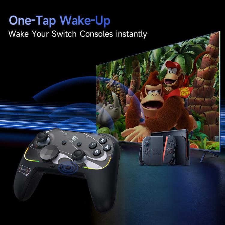 Wireless game controller with phone and handheld screens showing a game scene