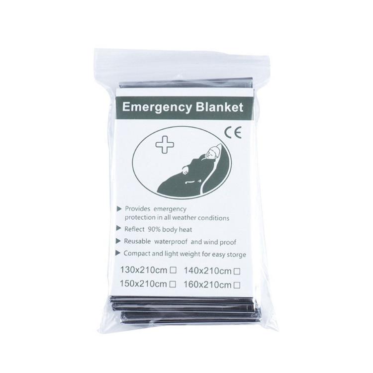 Emergency thermal blanket in clear plastic pack, compact for travel