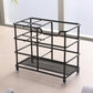 Black square toothbrush holder rack with open shelves and ribbed base