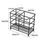 Black metal toothbrush storage rack with ribbed base and top carrying handle