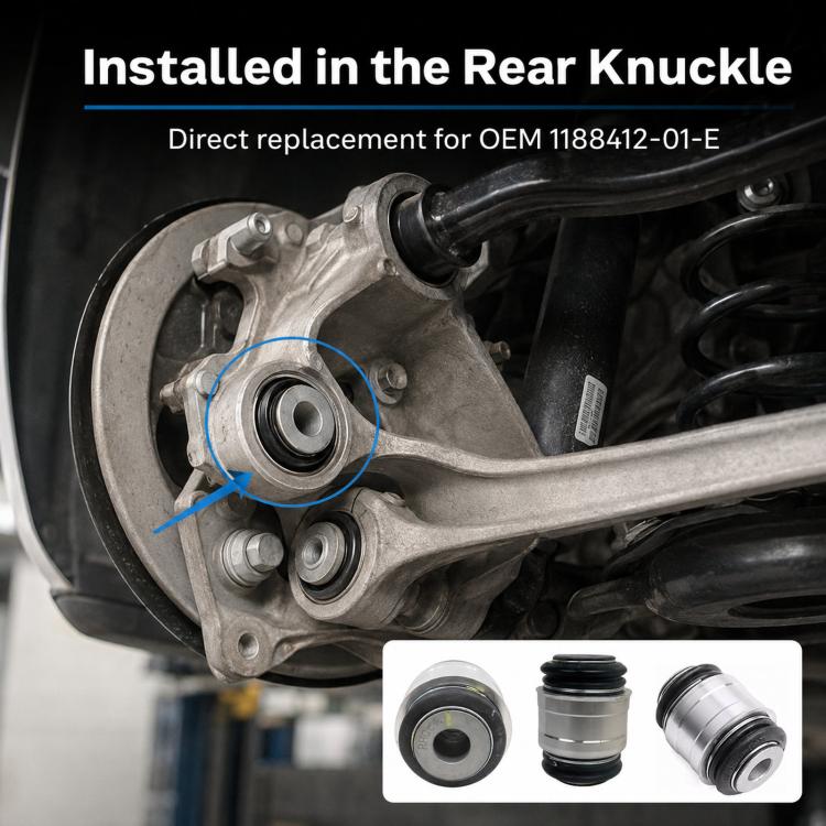 Rear steering knuckle bushing installed in rear steering knuckle assembly