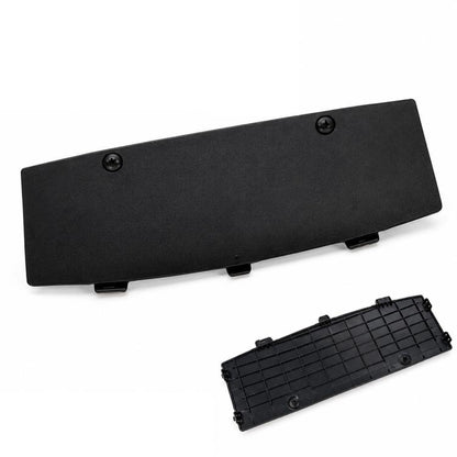 Black rear bumper underbody cover with mounting tabs and two visible screw holes