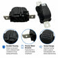 Black battery disconnect fuse module with metal brackets, front and side views shown