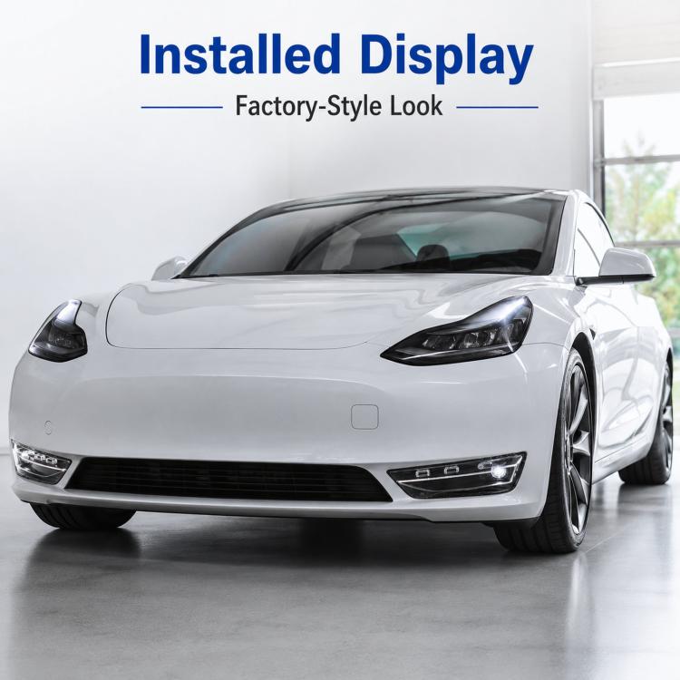 Fog lights installed on white Tesla Model 3/Y front bumper