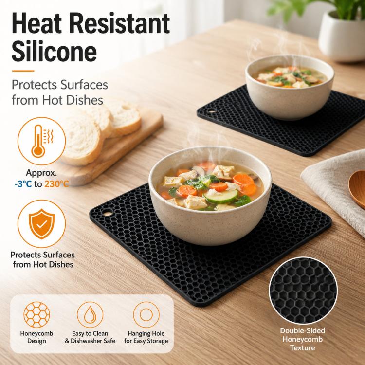LsCook Silicone Honeycomb Table Mat Insulated Non-Slip Waterproof Coaster, No. 7 Square