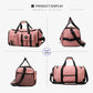 Convertible duffel bag in pink with multiple carry positions and front strap pockets