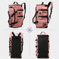 Backpack carry mode of pink convertible gym bag with padded straps and rear panel