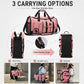 Convertible sports gym bag with black straps, pink body, 3-carry options
