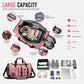 Large capacity gym duffel bag, open interior with shoe compartment and organizer pockets
