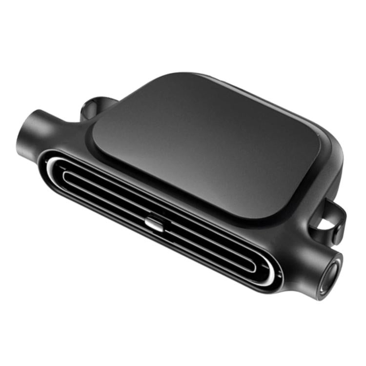 Black USB car seat fan unit with grille, compact cooling fan design