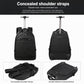 Black rolling backpack with concealed shoulder straps and telescoping trolley handle.