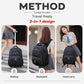 Black rolling laptop backpack with wheeled design and multiple carry straps
