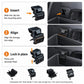 Black storage box mounting clip set showing insert, align, and lock-in action